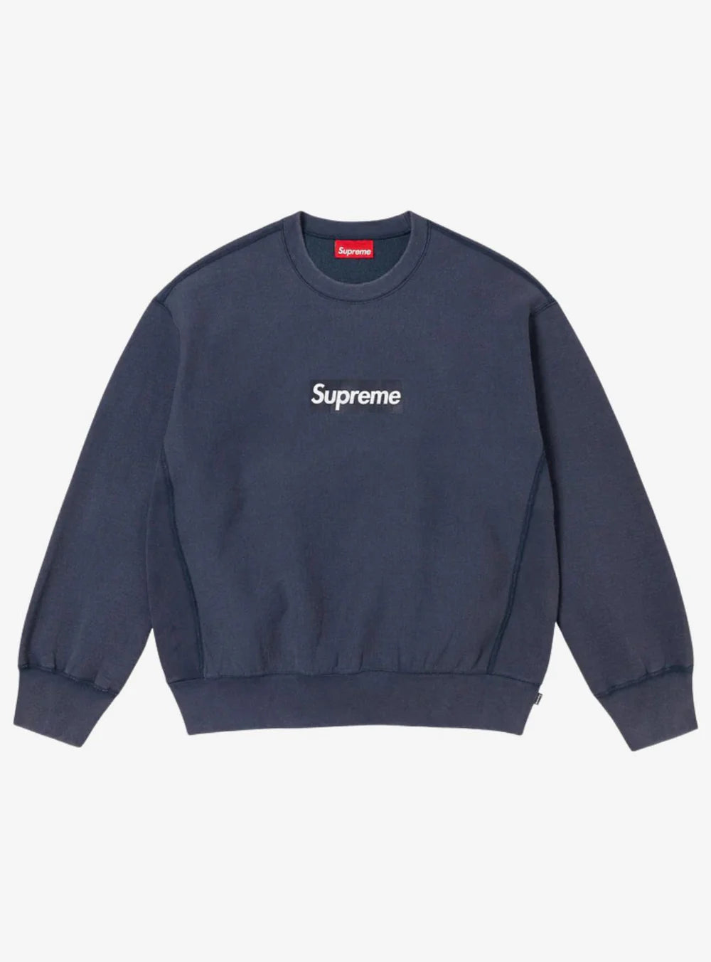 Supreme Washed Box Logo Crewneck Navy SS25