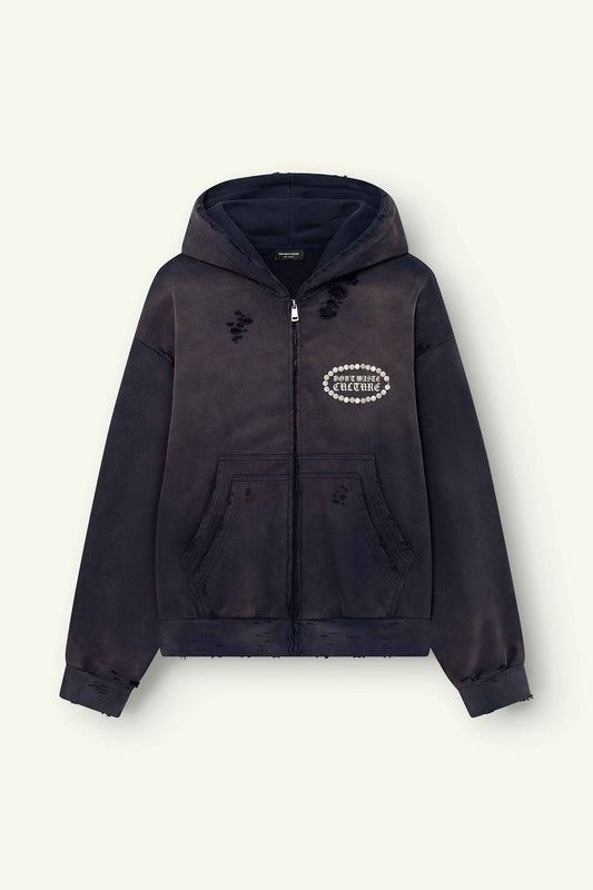 Don't Waste Culture Savy Washed Blue Zip Hoodie - Raf Sneakers Trieste