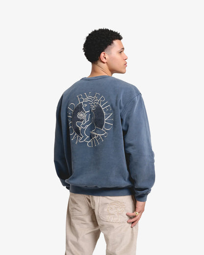 IKON Flower Crewneck Blue Washed Dettaglio - Raf Sneakers Trieste