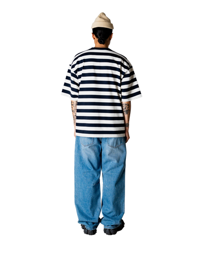 WoodBird WBBeam Stripe Tee Dark Navy Vista Frontale - Raf Sneakers Trieste